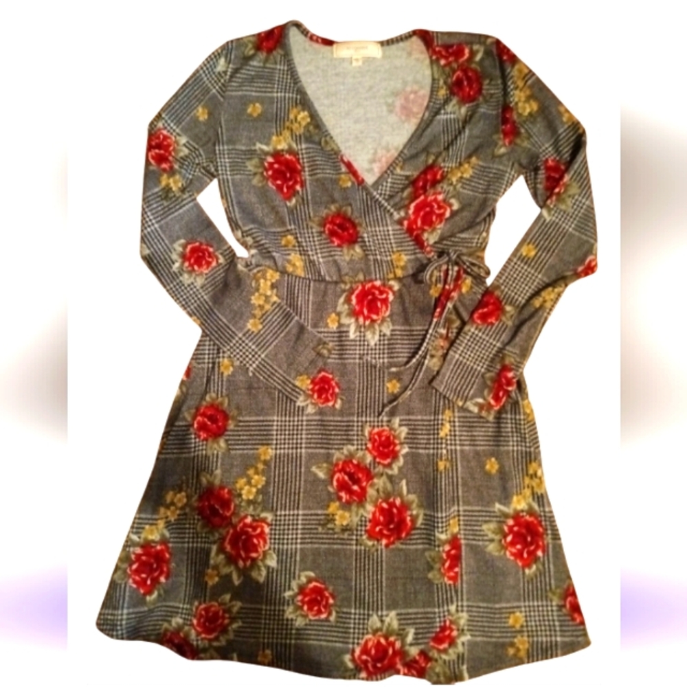 Floral Plaid Wrap Dress